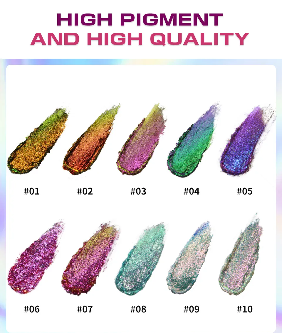 CHARMACY New 10 Color Multichrome Gel Eyeshadow Chameleon Shiny Gel Eyeshadows Flakes Gel Eye Makeup Duochrome Glitter Eye
