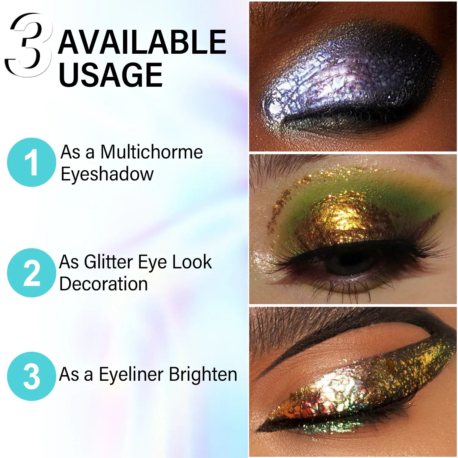 CHARMACY New 10 Color Multichrome Gel Eyeshadow Chameleon Shiny Gel Eyeshadows Flakes Gel Eye Makeup Duochrome Glitter Eye