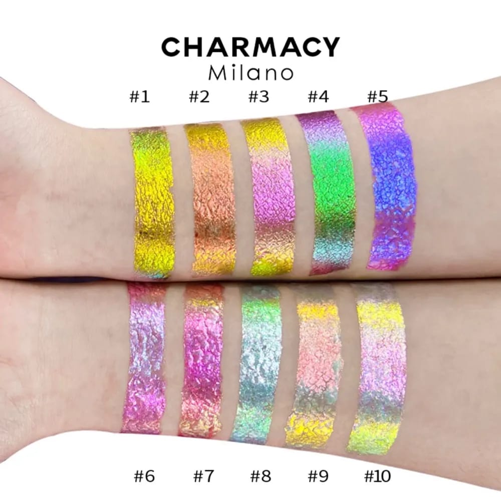 CHARMACY New 10 Color Multichrome Gel Eyeshadow Chameleon Shiny Gel Eyeshadows Flakes Gel Eye Makeup Duochrome Glitter Eye