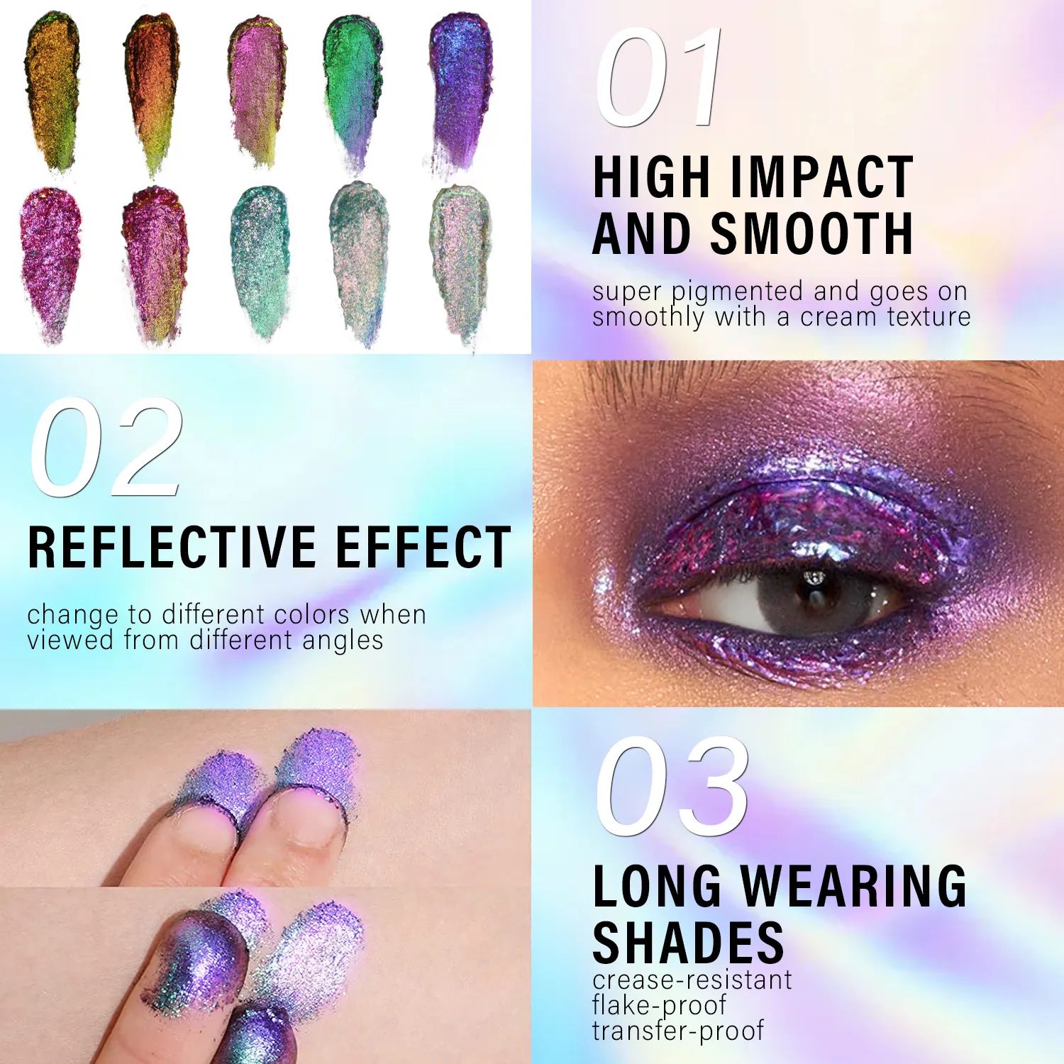 CHARMACY New 10 Color Multichrome Gel Eyeshadow Chameleon Shiny Gel Eyeshadows Flakes Gel Eye Makeup Duochrome Glitter Eye