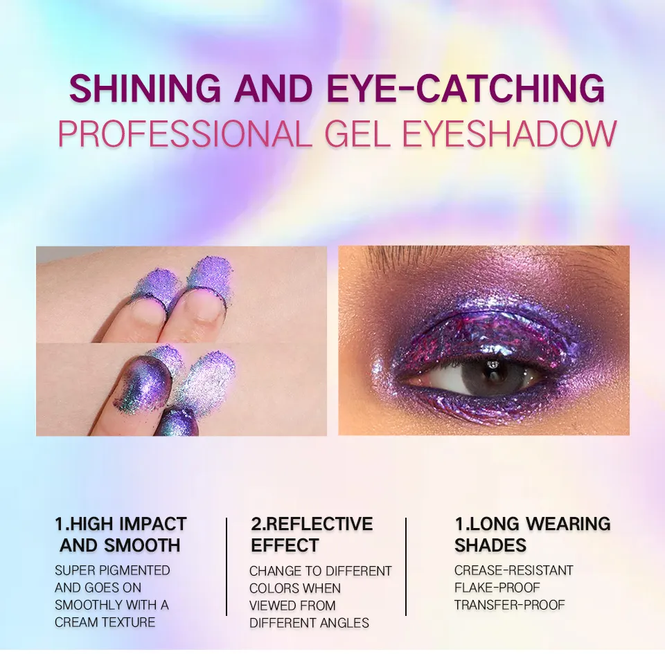 CHARMACY New 10 Color Multichrome Gel Eyeshadow Chameleon Shiny Gel Eyeshadows Flakes Gel Eye Makeup Duochrome Glitter Eye