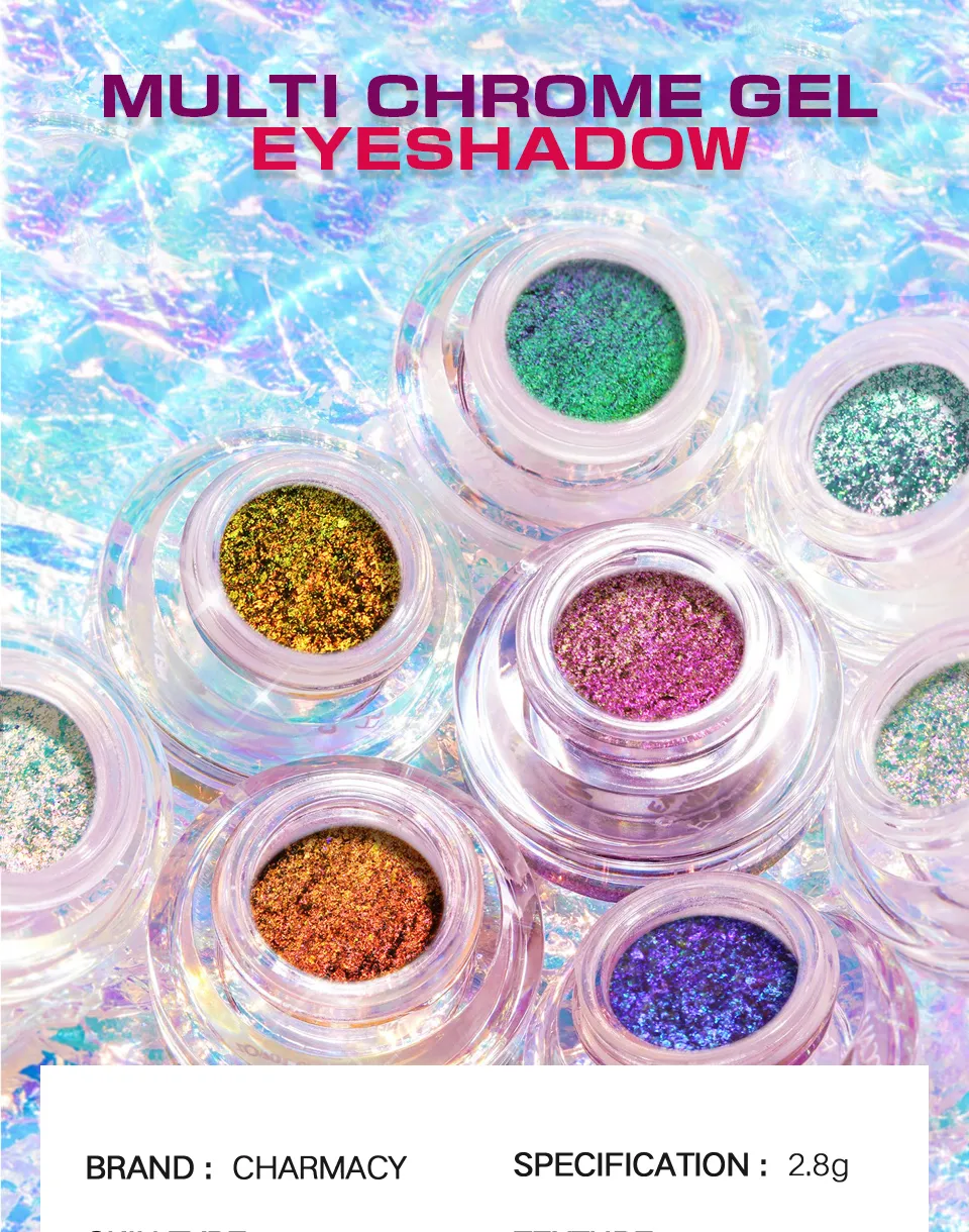 CHARMACY New 10 Color Multichrome Gel Eyeshadow Chameleon Shiny Gel Eyeshadows Flakes Gel Eye Makeup Duochrome Glitter Eye