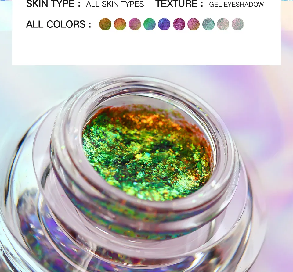 CHARMACY New 10 Color Multichrome Gel Eyeshadow Chameleon Shiny Gel Eyeshadows Flakes Gel Eye Makeup Duochrome Glitter Eye