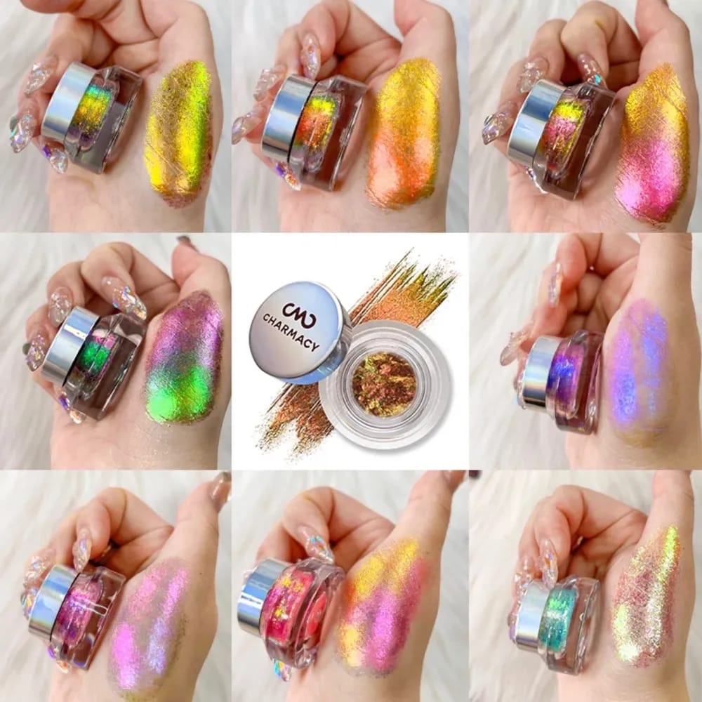 CHARMACY New 10 Color Multichrome Gel Eyeshadow Chameleon Shiny Gel Eyeshadows Flakes Gel Eye Makeup Duochrome Glitter Eye