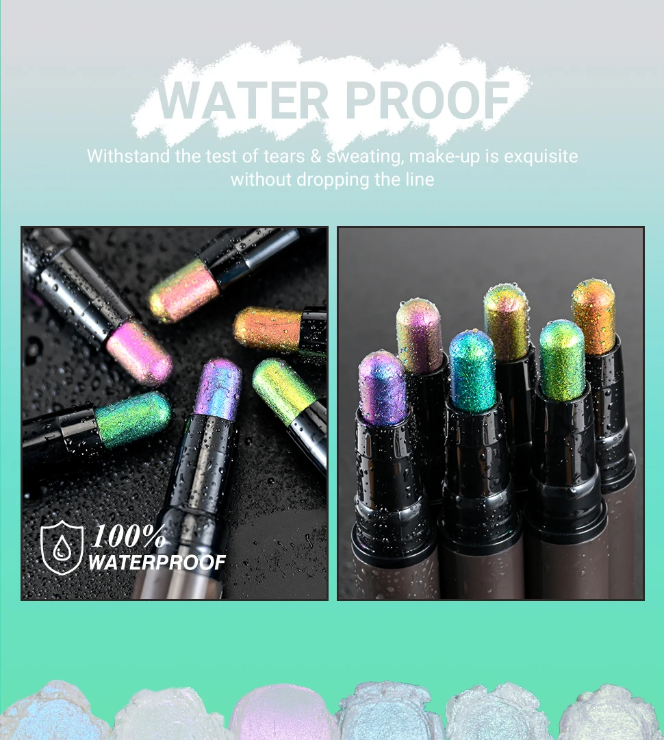 CHARMACY New Multichrome Eyeshadow Sticks High Pigmented Glitter Eyeshadow 6 Color Waterproof Eye Shadow Pen Metallic Makeup