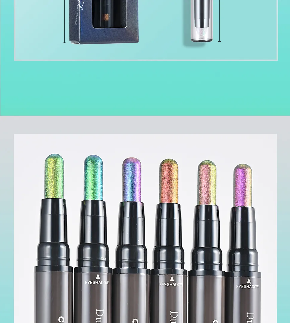 CHARMACY 2 In 1 Multichrome Eyeshadow Sticks High Pigmented Glitter Eyeshadow Waterproof Eye Shadow Pen Metallic Makeup 6 Color