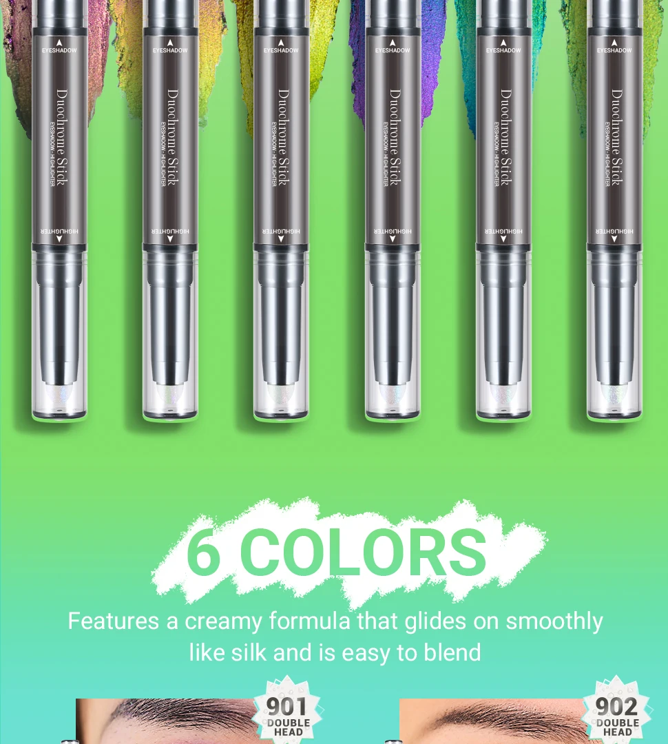 CHARMACY New Multichrome Eyeshadow Sticks High Pigmented Glitter Eyeshadow 6 Color Waterproof Eye Shadow Pen Metallic Makeup