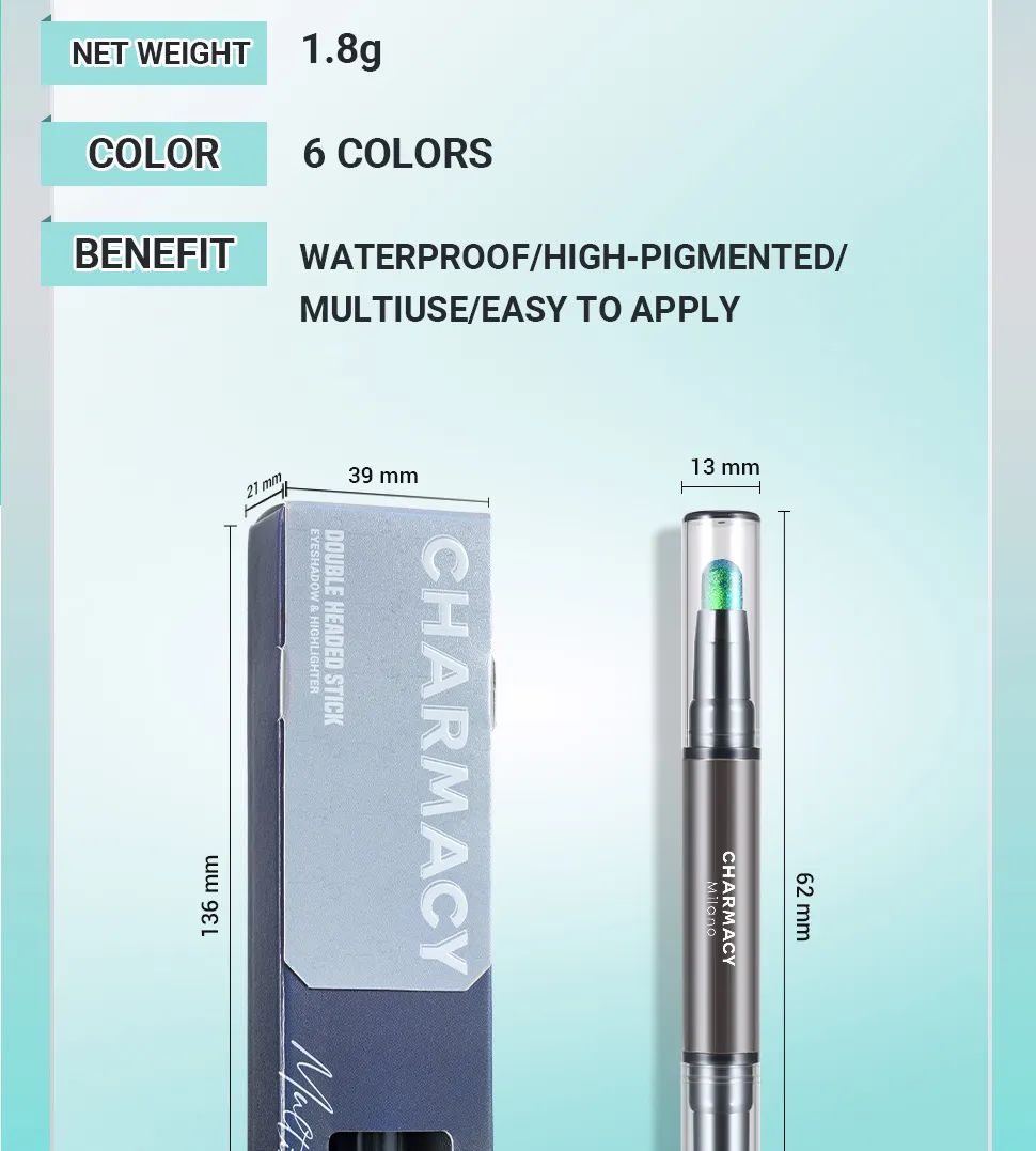 CHARMACY 2 In 1 Multichrome Eyeshadow Sticks High Pigmented Glitter Eyeshadow Waterproof Eye Shadow Pen Metallic Makeup 6 Color