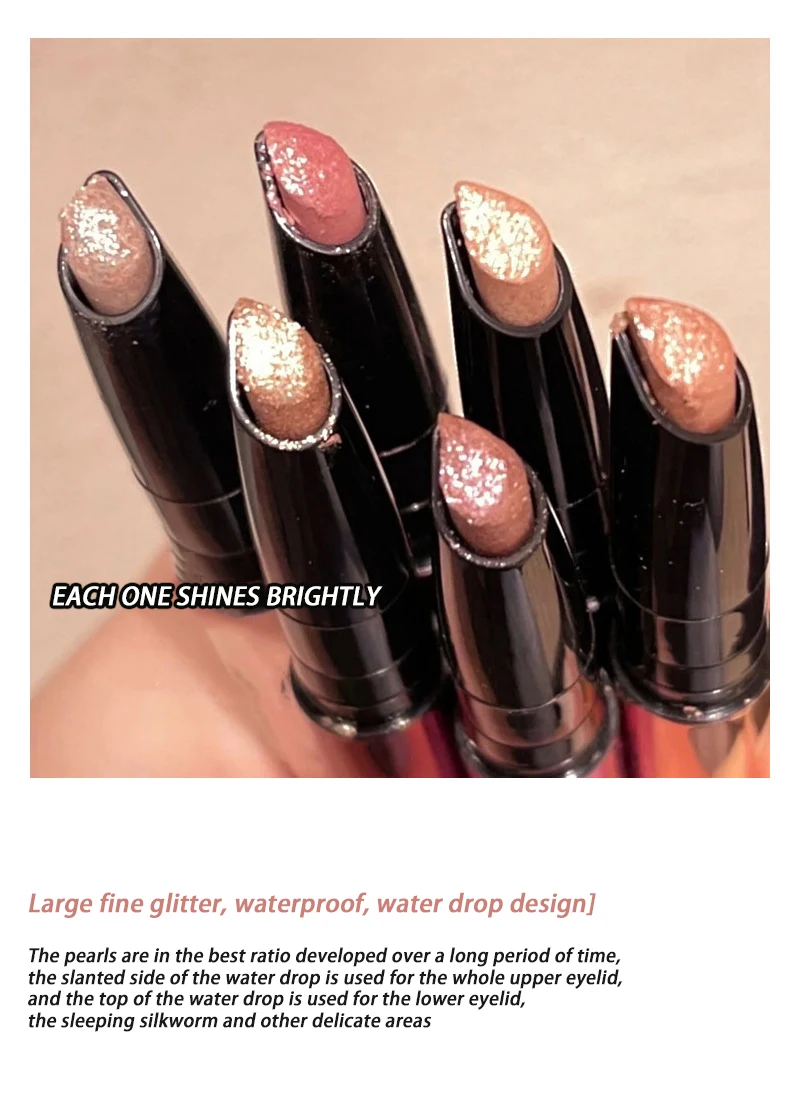 Pearlescent Eye Shadow Stick Shimmering Clear Sparkle Diamond Lying Silkworm Pencil Long Lasting Glitter for Eyes Korean Makeup