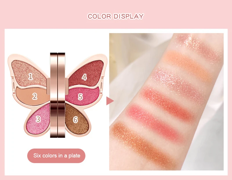 Brand 6 colors Eyeshadow palette butterfly Eye shadow lucky Koi Pearl Sequins Glitter Matte Makeup plate glitter eyeshadow