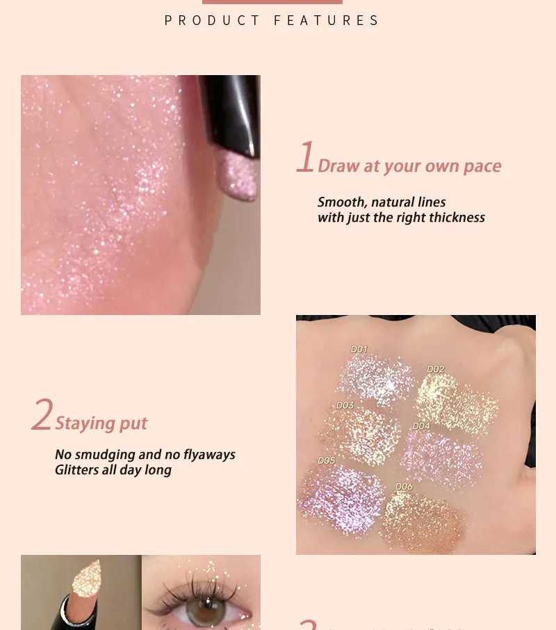 Pearlescent Eye Shadow Stick Shimmering Clear Sparkle Diamond Lying Silkworm Pencil Long Lasting Glitter for Eyes Korean Makeup