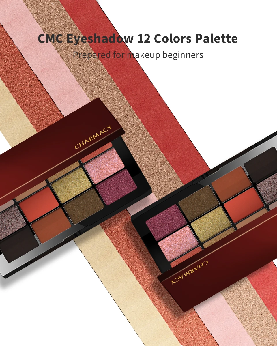 CHARMACY Twelve-color Eyeshadow Palette Diamond Shiny High-gloss Long-lasting Optical Color-changing Womens Fashion Makeup