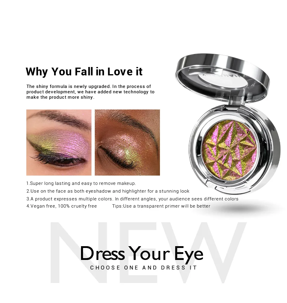 CHARMACY Duochrome Long-lasting Eyeshadow Palette High Quality Pigment Shadows with Glitter Makeup Cosmetic for Eye Women