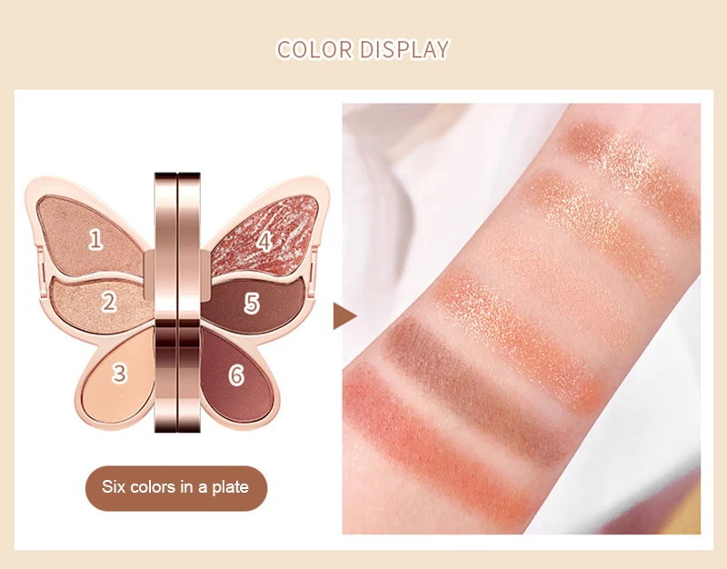 Brand 6 colors Eyeshadow palette butterfly Eye shadow lucky Koi Pearl Sequins Glitter Matte Makeup plate glitter eyeshadow