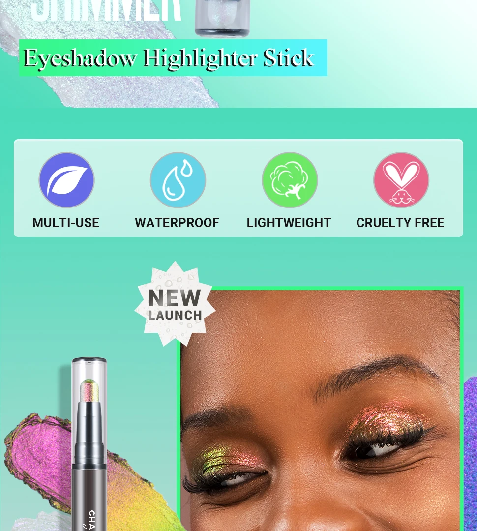 CHARMACY New Multichrome Eyeshadow Sticks High Pigmented Glitter Eyeshadow 6 Color Waterproof Eye Shadow Pen Metallic Makeup