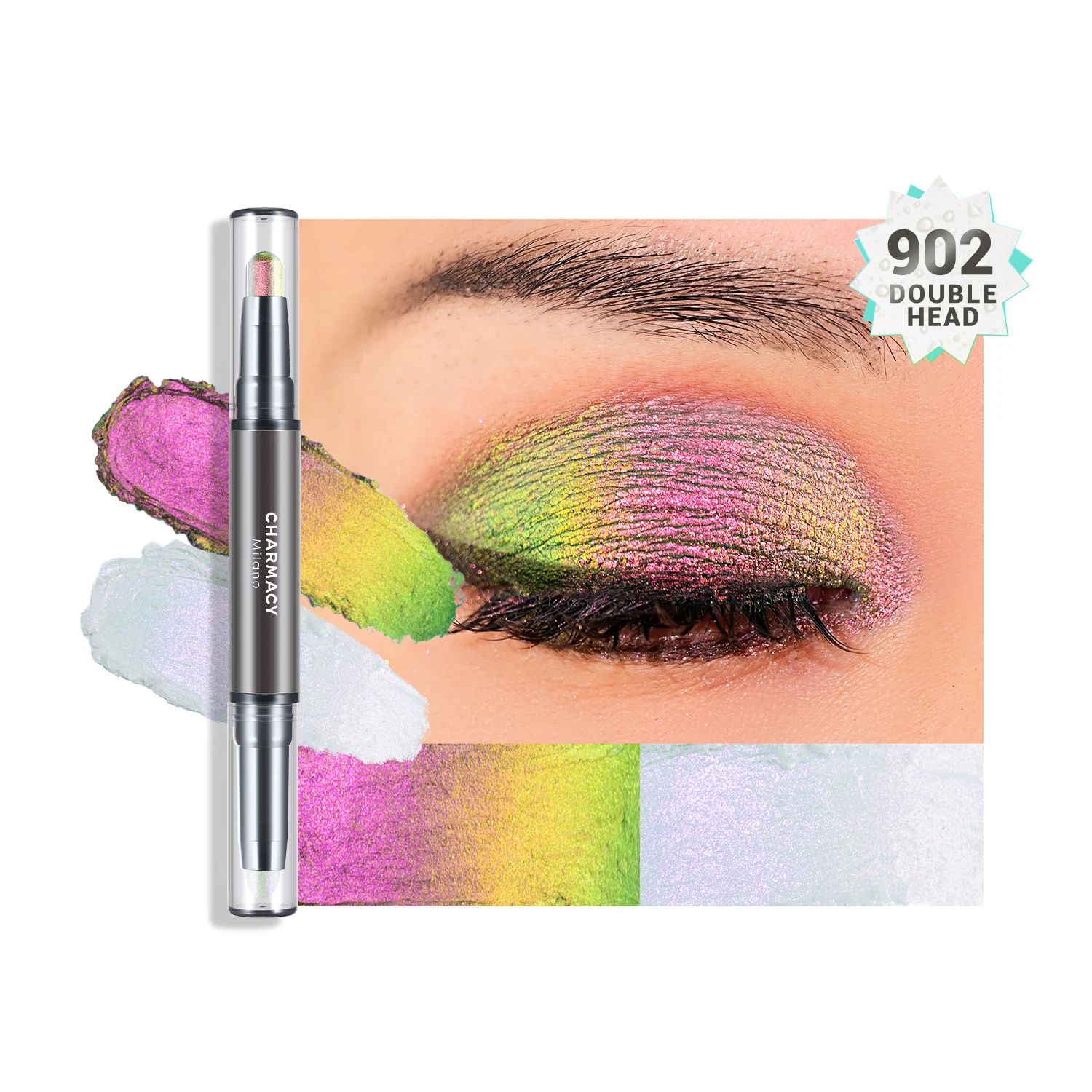 CHARMACY New Multichrome Eyeshadow Sticks High Pigmented Glitter Eyeshadow 6 Color Waterproof Eye Shadow Pen Metallic Makeup