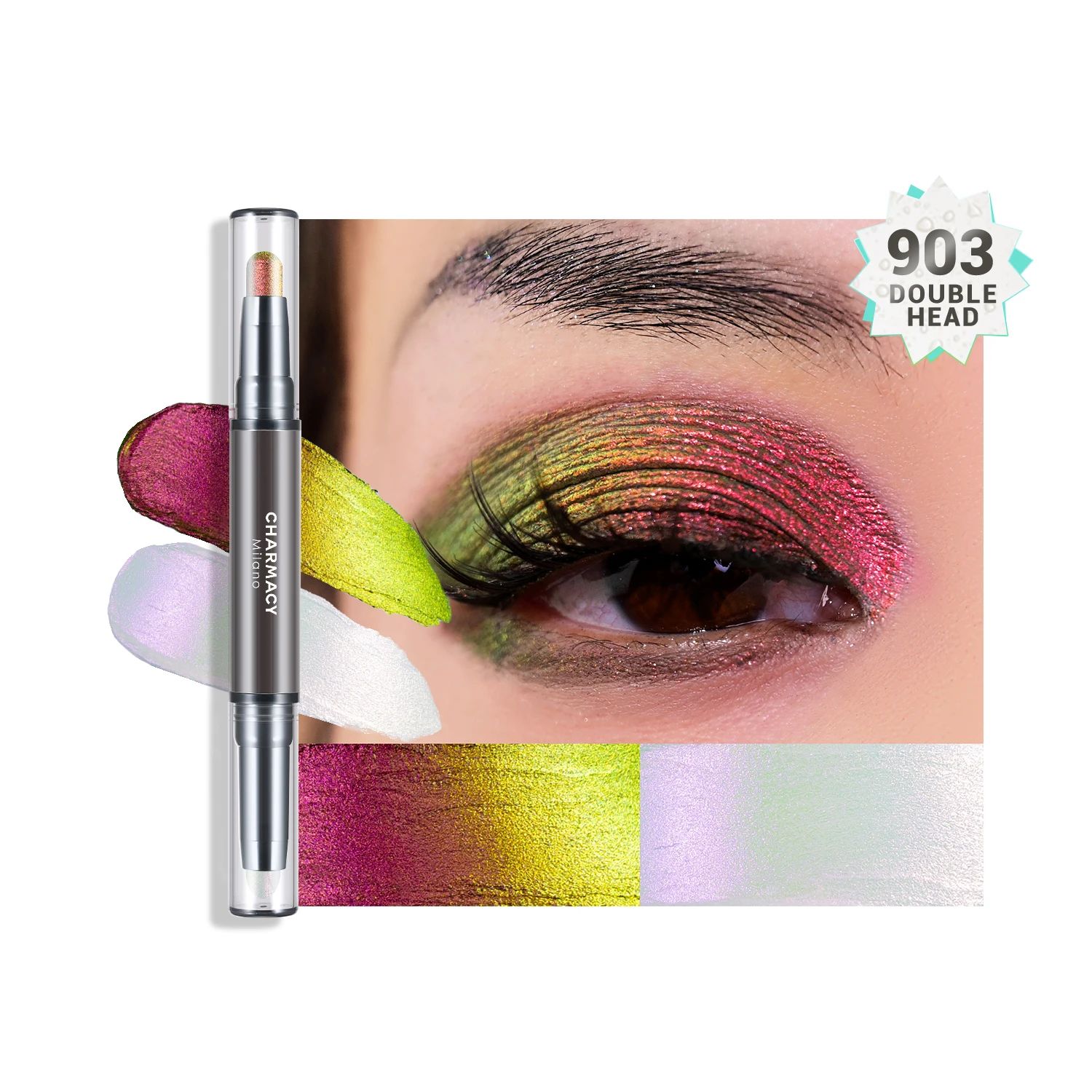 CHARMACY New Multichrome Eyeshadow Sticks High Pigmented Glitter Eyeshadow 6 Color Waterproof Eye Shadow Pen Metallic Makeup