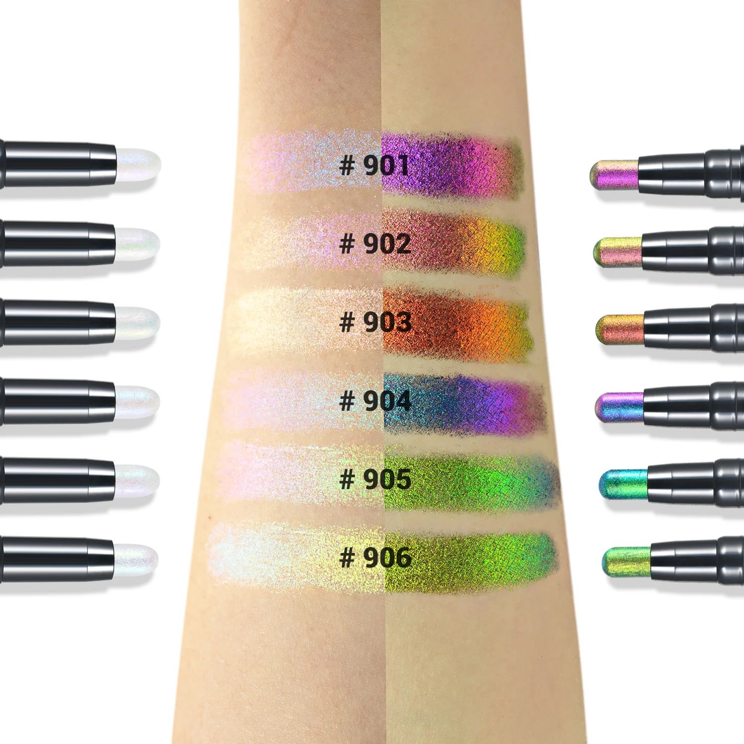 CHARMACY New Multichrome Eyeshadow Sticks High Pigmented Glitter Eyeshadow 6 Color Waterproof Eye Shadow Pen Metallic Makeup