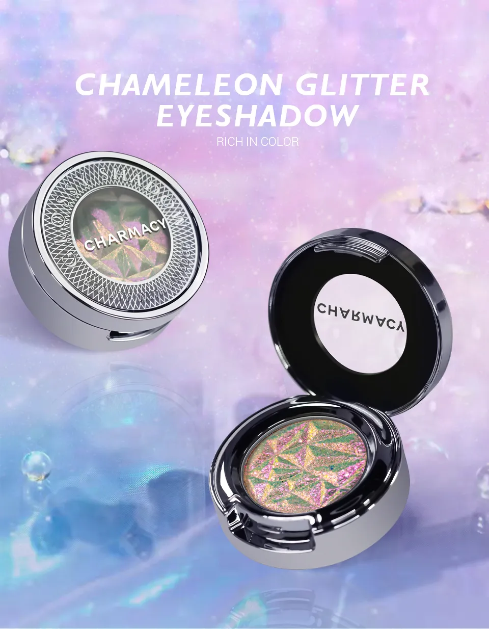 CHARMACY Duochrome Long-lasting Eyeshadow Palette High Quality Pigment Shadows with Glitter Makeup Cosmetic for Eye Women