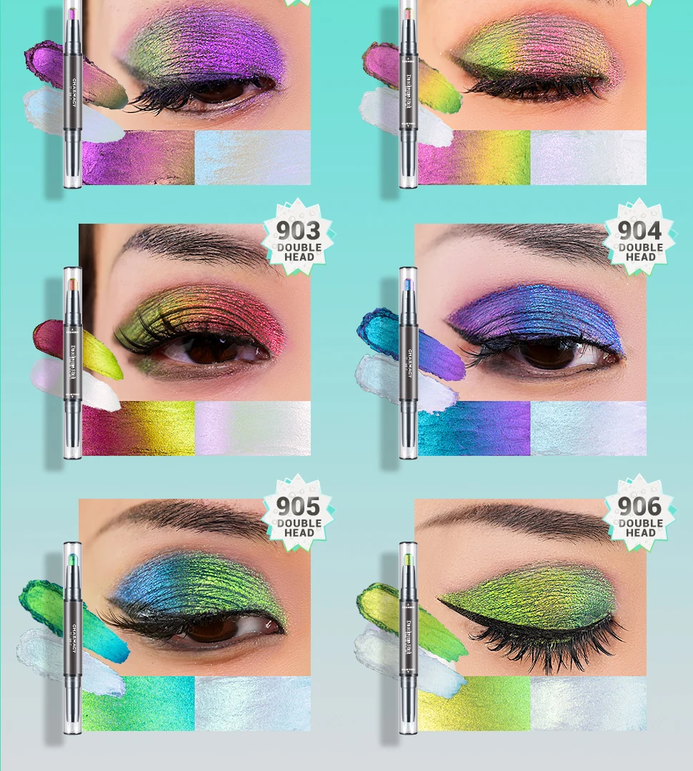 CHARMACY New Multichrome Eyeshadow Sticks High Pigmented Glitter Eyeshadow 6 Color Waterproof Eye Shadow Pen Metallic Makeup