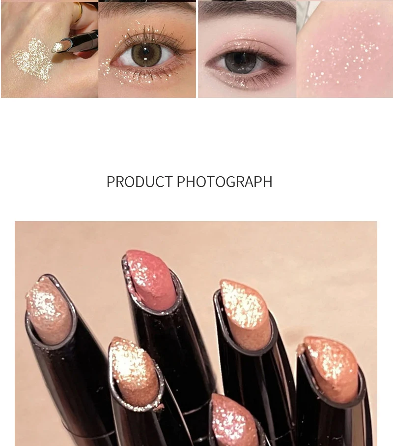 Pearlescent Eye Shadow Stick Shimmering Clear Sparkle Diamond Lying Silkworm Pencil Long Lasting Glitter for Eyes Korean Makeup