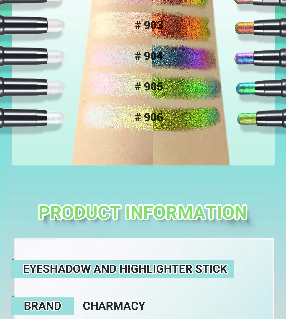 CHARMACY 2 In 1 Multichrome Eyeshadow Sticks High Pigmented Glitter Eyeshadow Waterproof Eye Shadow Pen Metallic Makeup 6 Color