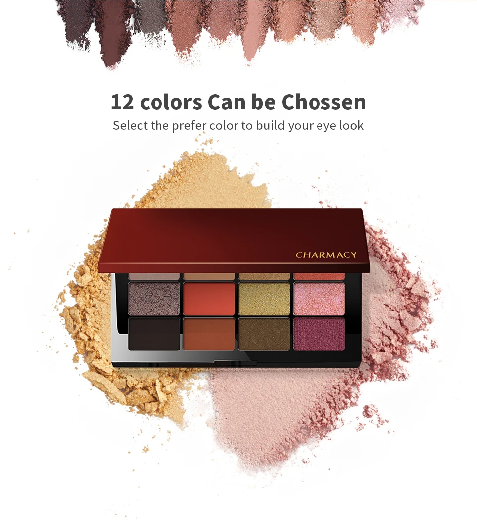 CHARMACY Twelve-color Eyeshadow Palette Diamond Shiny High-gloss Long-lasting Optical Color-changing Womens Fashion Makeup