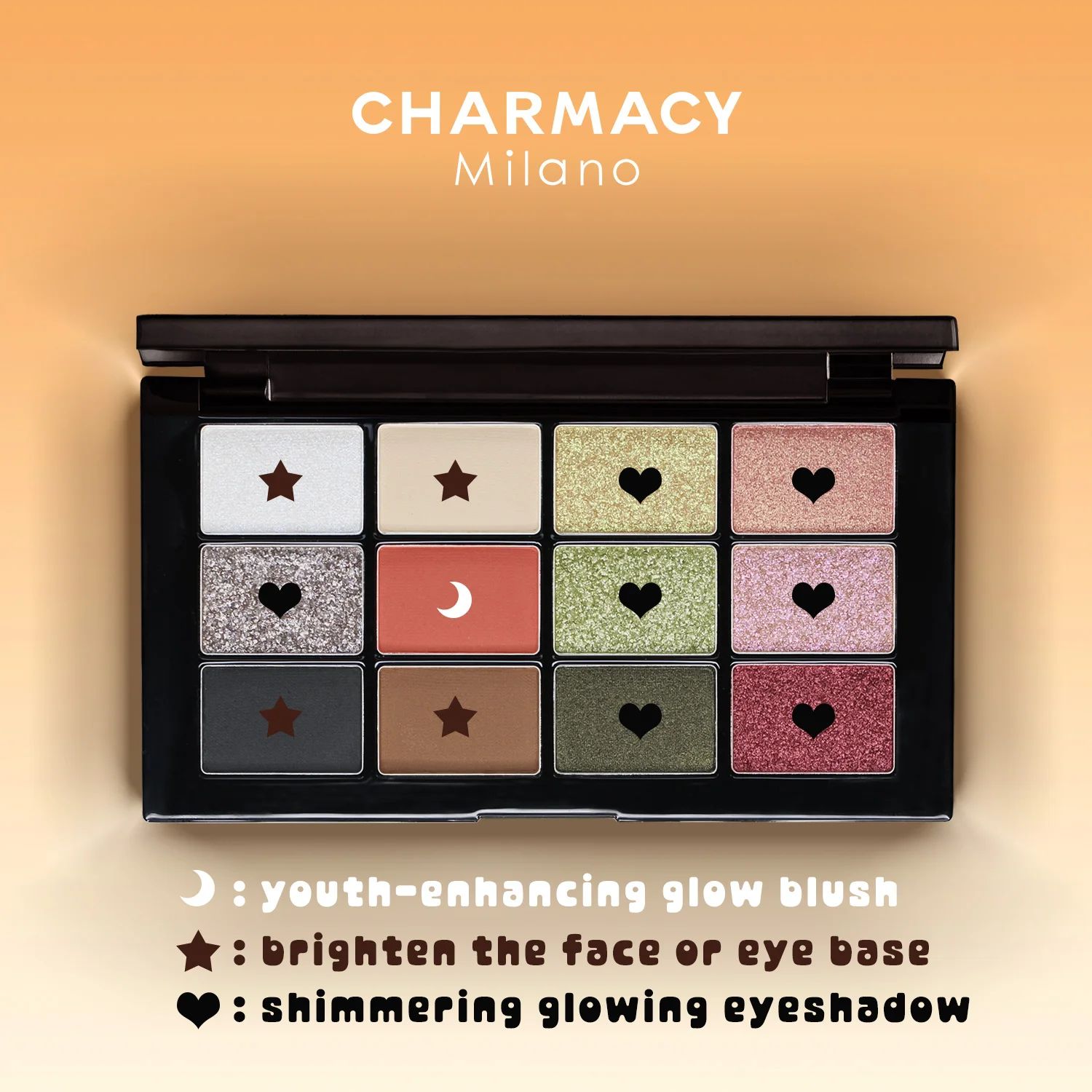 CHARMACY Twelve-color Eyeshadow Palette Diamond Shiny High-gloss Long-lasting Optical Color-changing Women's Fashion Makeup