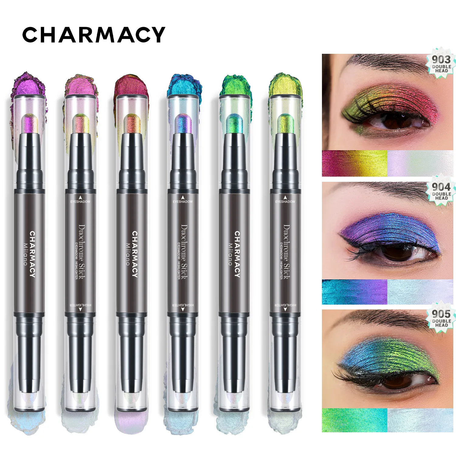 CHARMACY New Multichrome Eyeshadow Sticks High Pigmented Glitter Eyeshadow 6 Color Waterproof Eye Shadow Pen Metallic Makeup