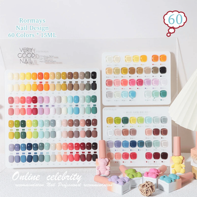 Rormays 15ml Gel nail polish Korean 60 Color Set Wholesale UV LED Gel Paint nail polish Art Gloss Lasting Gel Nail salon