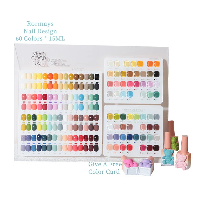 Rormays 15ml Gel nail polish Korean 60 Color Set Wholesale UV LED Gel Paint nail polish Art Gloss Lasting Gel Nail salon