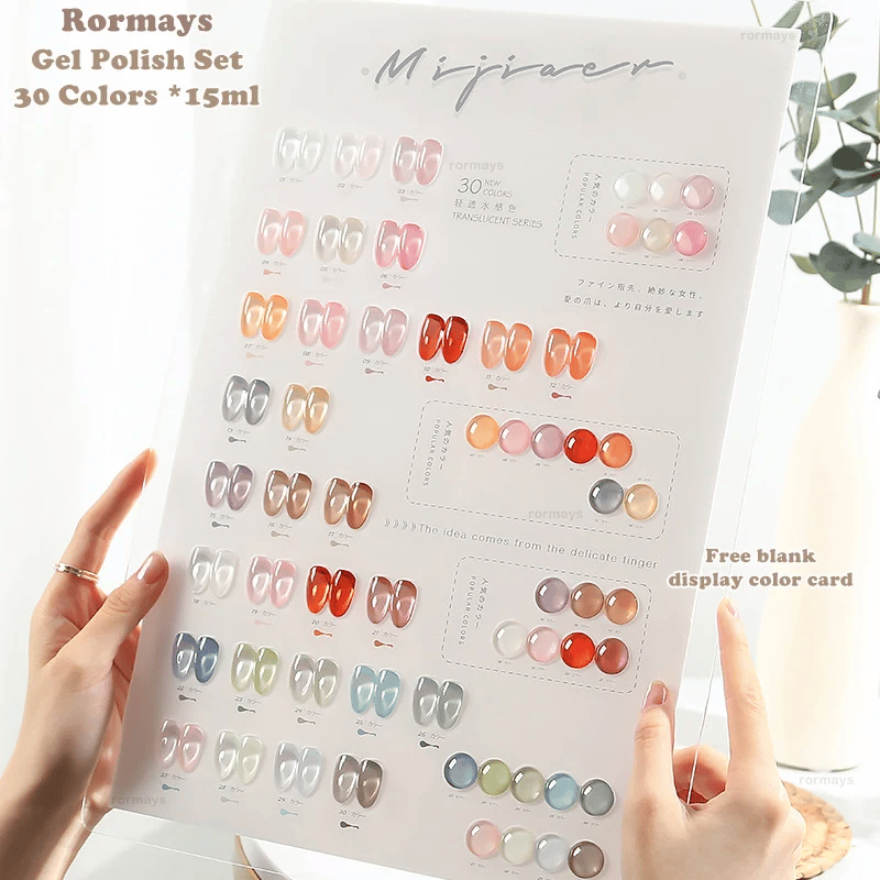 Rormays 30pcs Gel Nail Polish Set Transparent Jelly Gel Whole Set Need Primer All For Manicure Top Coat Nail Gel Set 15ml