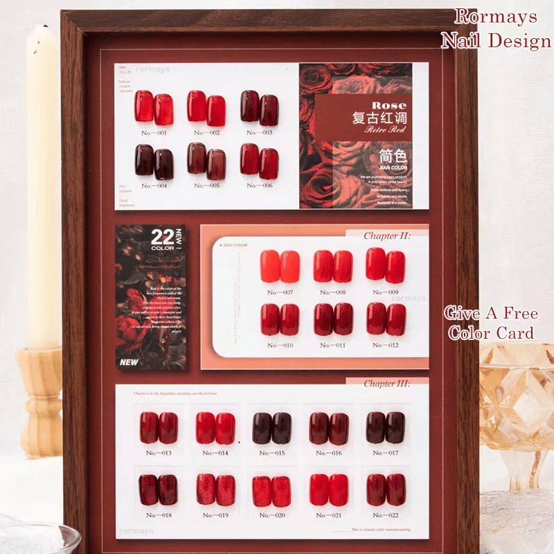 Rormays 15ml High Saturation Red Gel Nail Polish 22 Color Set Varnish Gel Paint Coating UV LED Nail Enhancement Design Gel