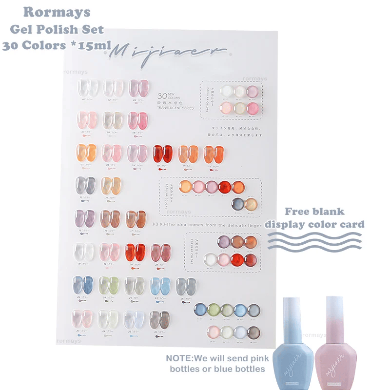 Rormays 30pcs Gel Nail Polish Set Transparent Jelly Gel Whole Set Need Primer All For Manicure Top Coat Nail Gel Set 15ml