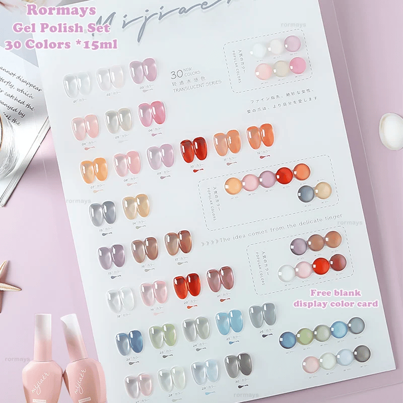 Rormays 30pcs Gel Nail Polish Set Transparent Jelly Gel Whole Set Need Primer All For Manicure Top Coat Nail Gel Set 15ml