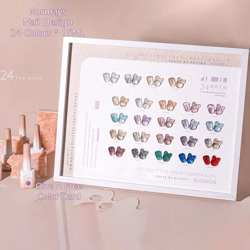 Rormays 15ML Shiny Gel Nail Polish 24 Color Set Shiny Sequins Semi Permanent Diamond Gloss Polished UV LED Nail Art gel Factory