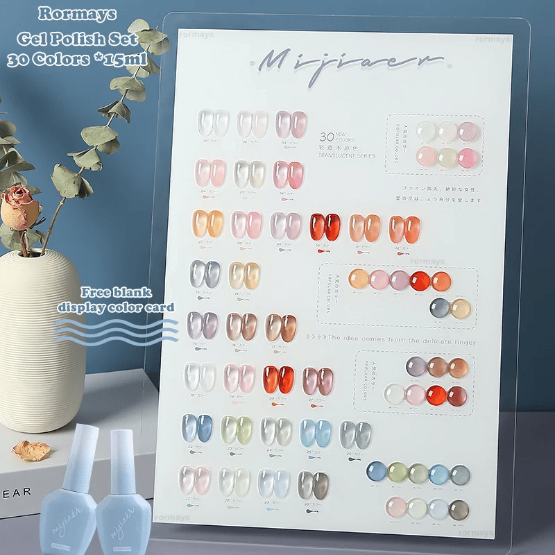 Rormays 30pcs Gel Nail Polish Set Transparent Jelly Gel Whole Set Need Primer All For Manicure Top Coat Nail Gel Set 15ml