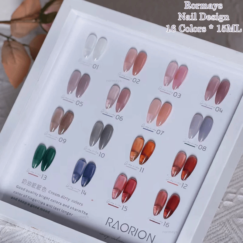 Rormays 16 Colors Transparent Colorful Nail Gel Polish Semi Permanent Soak Off UVLED Nail Art Design Neon Jelly Gel Varnish 15ML