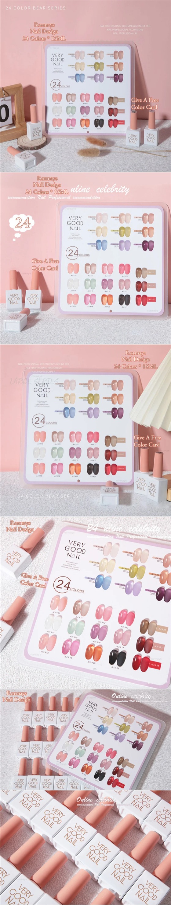 Rormays 24 Color Ice Transparent Nail Polish Set Jelly Powder UVLED Translucent Light Therapy Varnish Nail Polish Wholesale 15ML