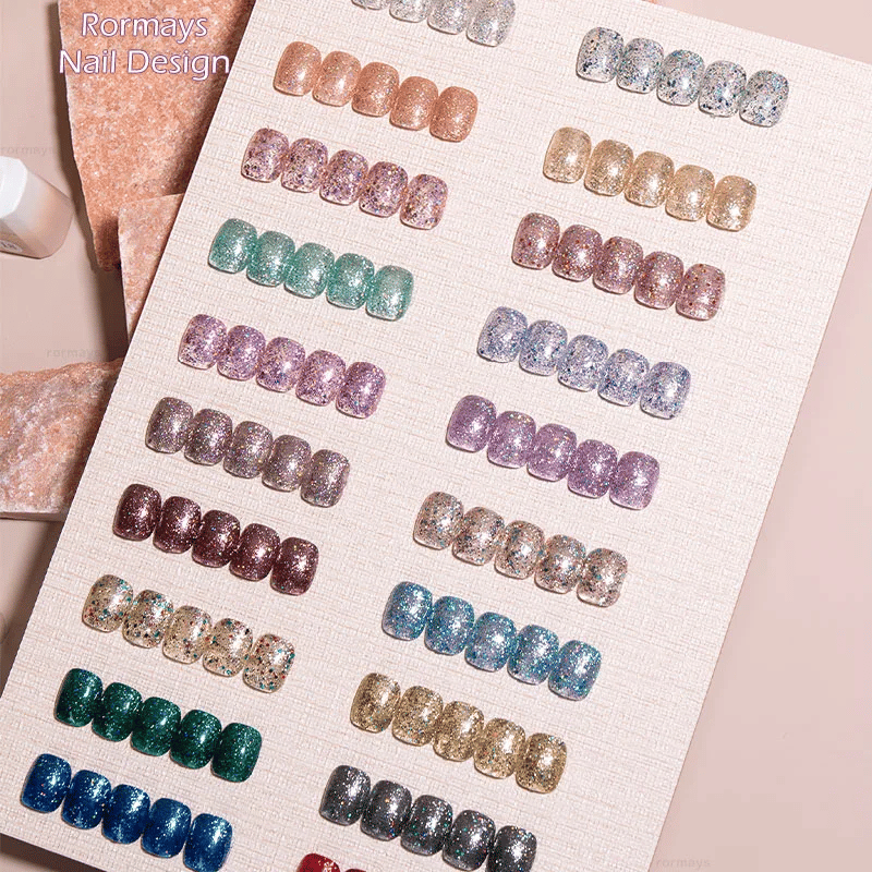 Rormays 15ML Shiny Gel Nail Polish 24 Color Set Shiny Sequins Semi Permanent Diamond Gloss Polished UV LED Nail Art gel Factory