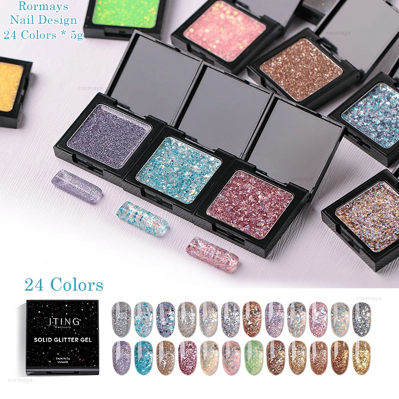 Rormays New eye shadow Disk Solid Nail Enamel 24PCS Sequins Explosion Flashing Nail Enamel Lasting UV LED Phototherapeutic Glue
