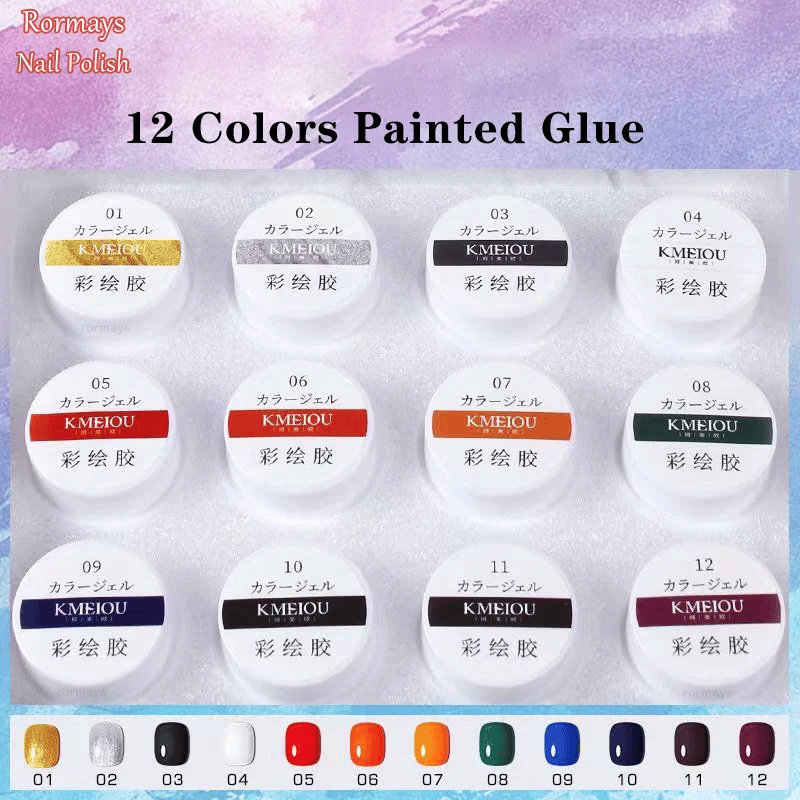 Rormays 12 Color Nail Polish Nail Art Pigment Set UVLED Gel Builder Polishing Solid Gel Extension Gel, A Nail Brush Is Presented