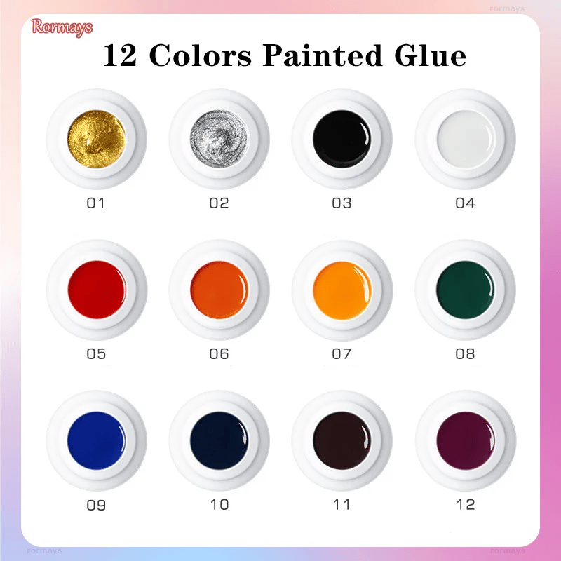 Rormays 12 Color Nail Polish Nail Art Pigment Set UVLED Gel Builder Polishing Solid Gel Extension Gel, A Nail Brush Is Presented