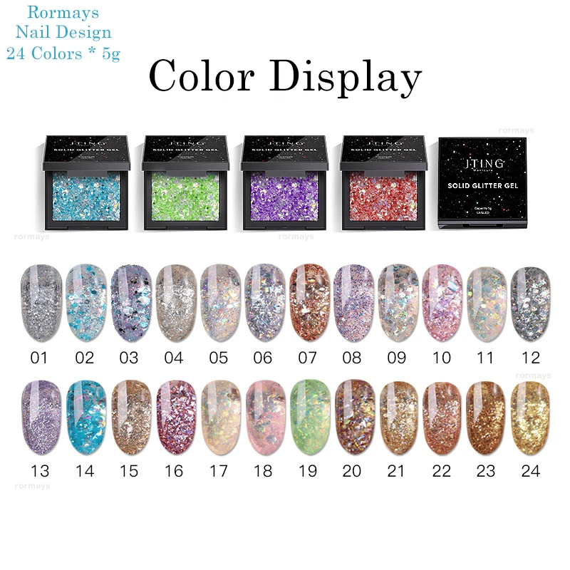 Rormays New eye shadow Disk Solid Nail Enamel 24PCS Sequins Explosion Flashing Nail Enamel Lasting UV LED Phototherapeutic Glue