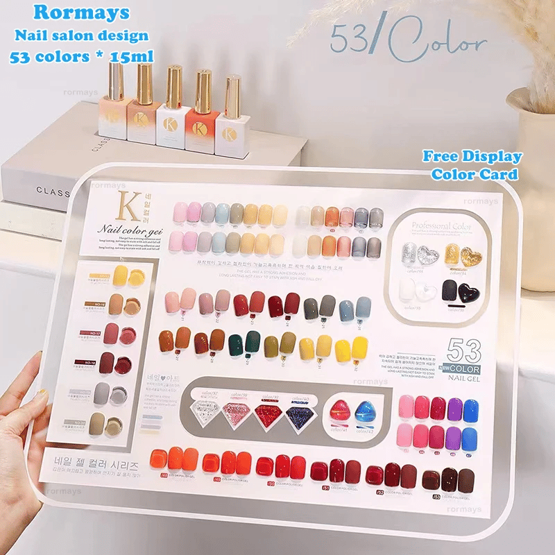 Rormays 53 color Korean gel wholesale nail polish set UV LED semi permanent nail learning varnish mixed with 15ml lacquer resin