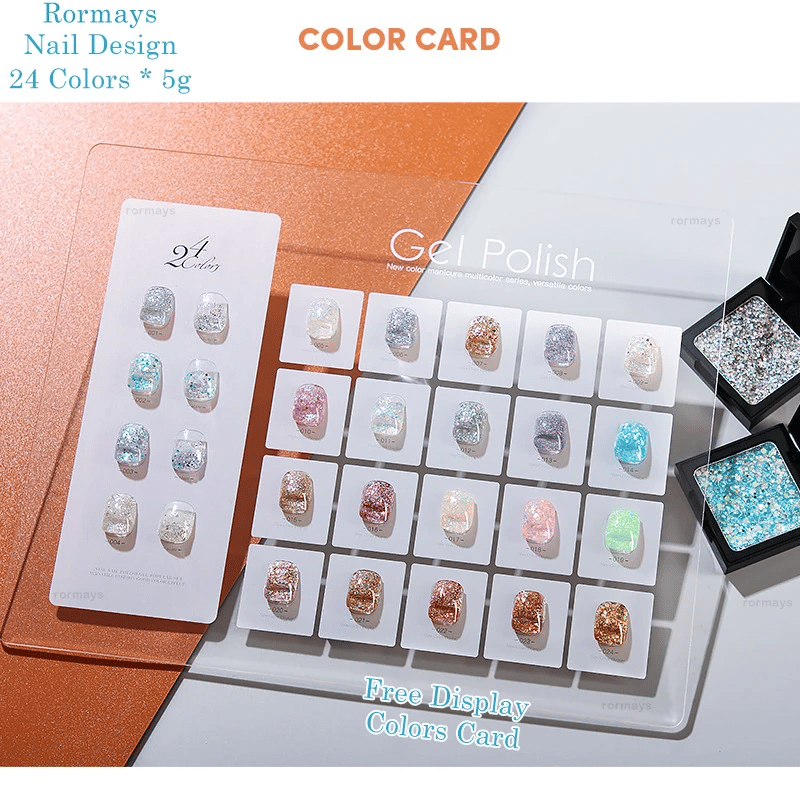 Rormays New eye shadow Disk Solid Nail Enamel 24PCS Sequins Explosion Flashing Nail Enamel Lasting UV LED Phototherapeutic Glue
