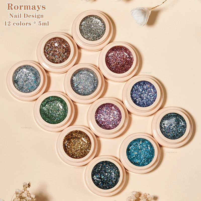 Rormays Platinum Gel 12 colors 5ml New Flashes Jumpy Nail Oil Glue High Density Nail Gel Bright Platinum Glue Nail Art Makeup