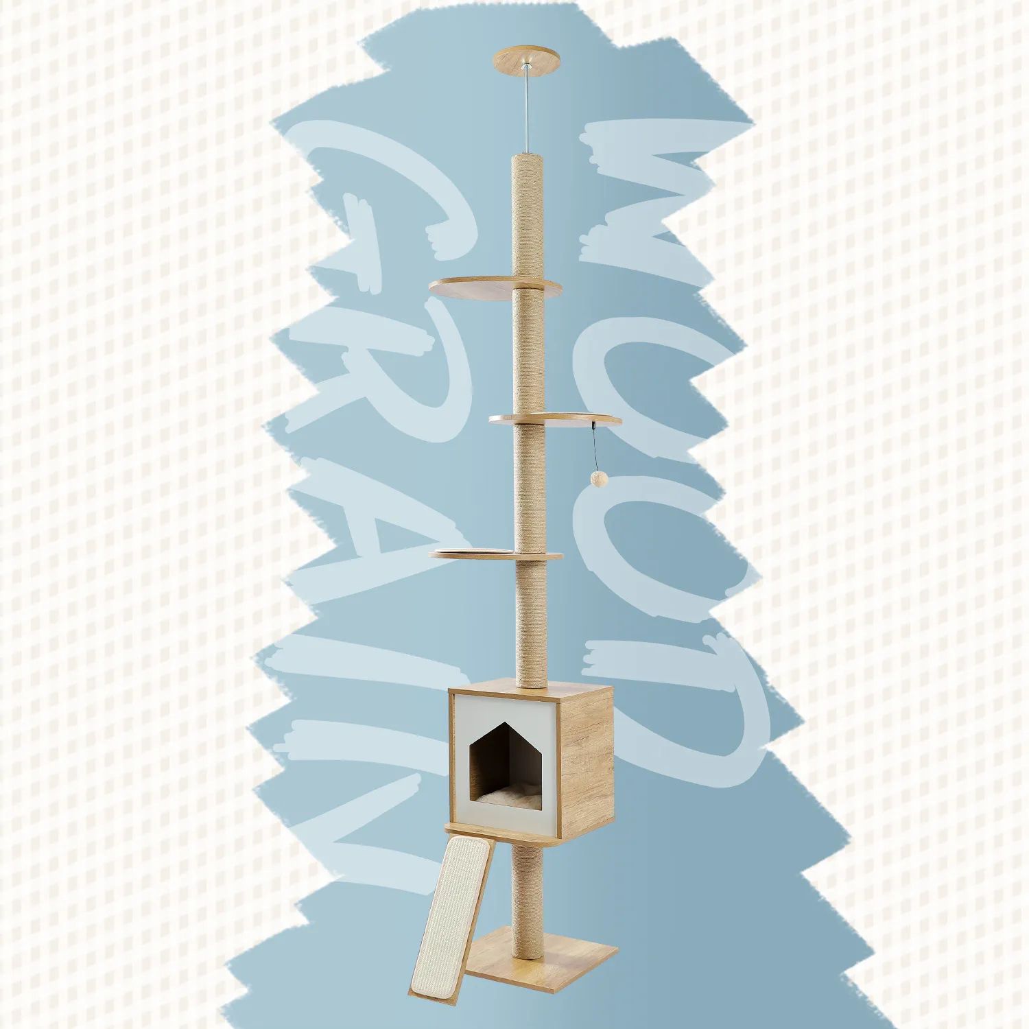 H240-260CM Modern Cat Tree Tower Floor to Ceiling Adjustable Cat Scratches with Board Multi-Level Platform Sisal Post for Indoor