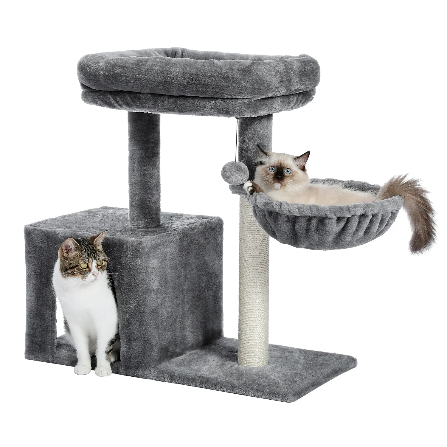 H70CM/80CM Small Cat Tree Condo with Natural Sisal-Covered Scratching Post for Kitten Cat Indoor Large Top Perch Cozy Hummock