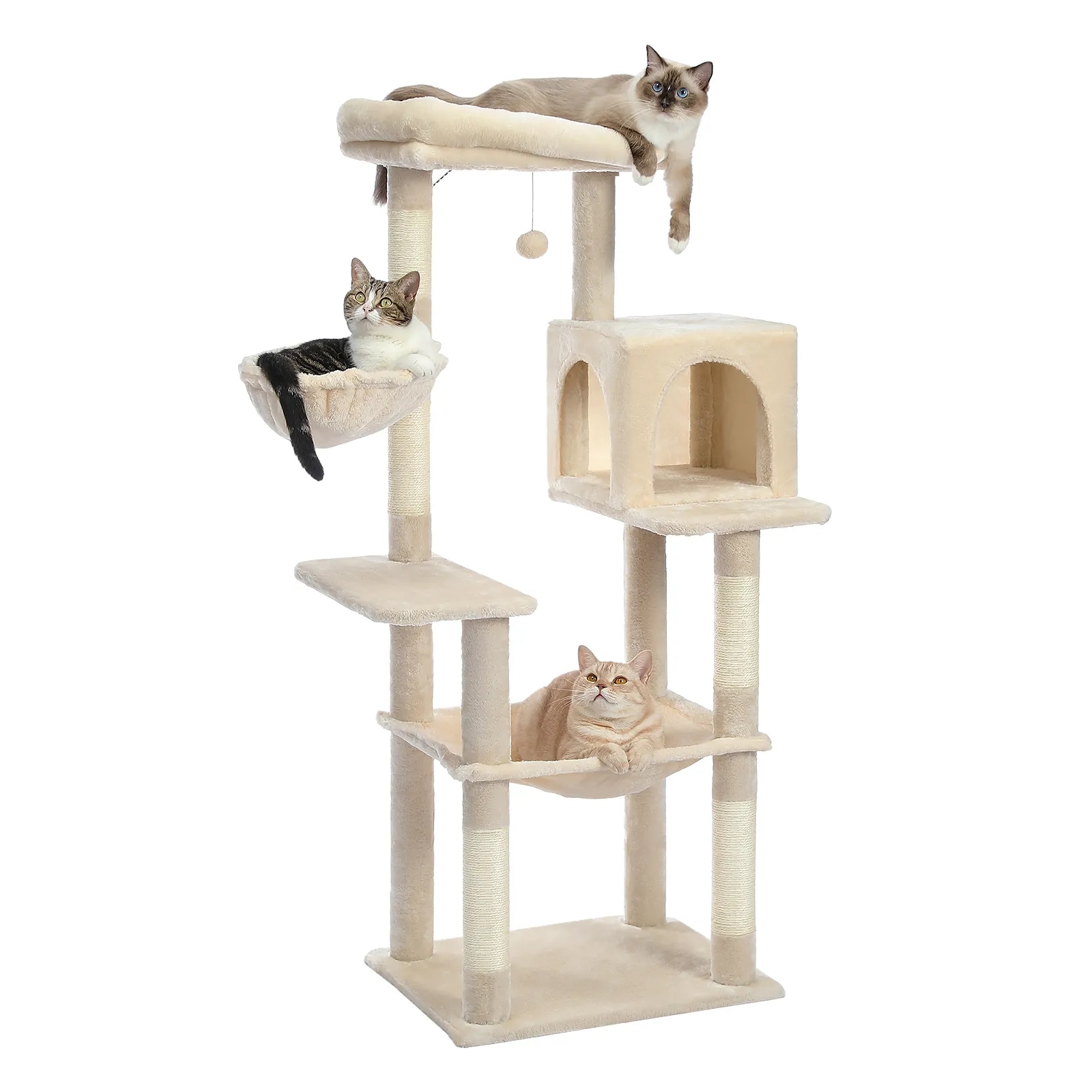 H130CM Luxury Modern Cat Tree Tower for Indoor Grey Wooden Large Top Perch Condo Durable Fully Wrapped Scratching Sisal Posts